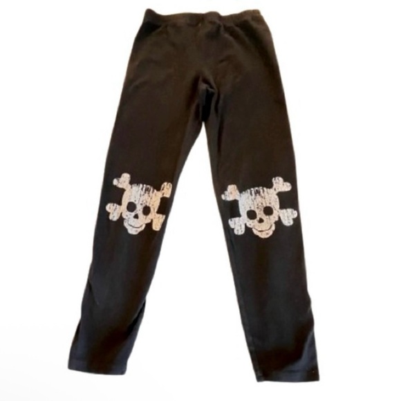 So Nikki- Black Leggings with White Skeleton Crossbones Kneecaps. Size: 16 - Picture 1 of 5